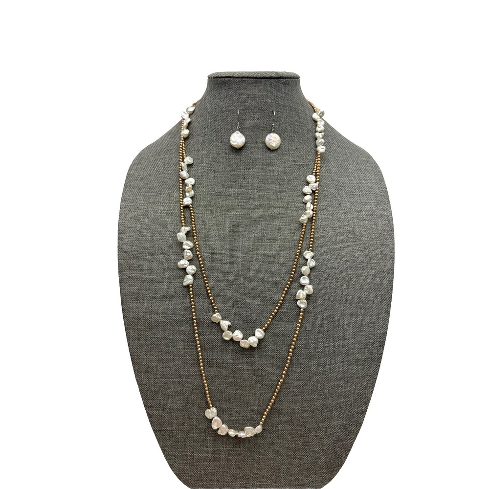 One 31.5" Hand Crafted Freshwater Pearl Necklace&Earring Set White